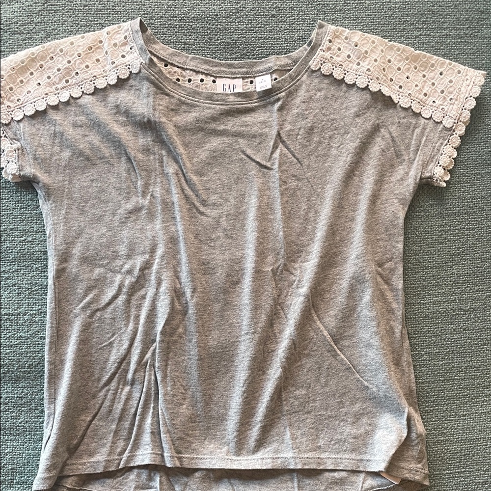GAP Gray T-Shirt with Lace Sleeves
